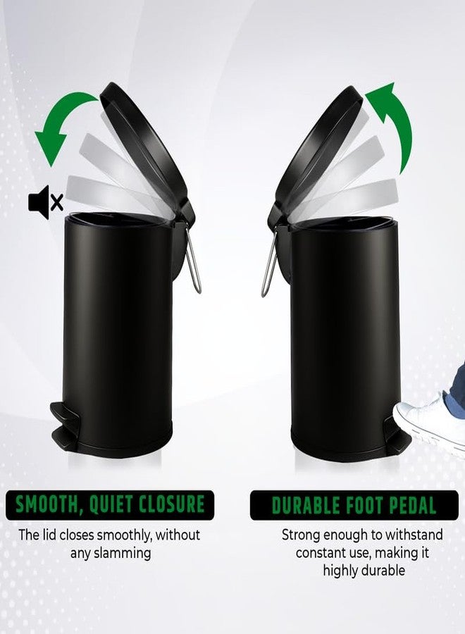 روبوست سلة مهملات متينة بدواسة - 5 لتر | سلة مهملات من الفولاذ المقاوم للصدأ الأسود | 7 بوصة (عرض) × 10 بوصة (ارتفاع) | سلة مهملات صغيرة للحمام، غرفة النوم، المرحاض، والمطبخ | متينة ومقاومة للتآكل - عبوة من قطعة واحدة - Image 5